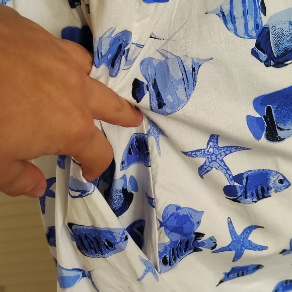 Rachel Zoe Blue White Sea Life Fish Print Sleeveless Maxi Dress Size S –Like New - Picture 8 of 11